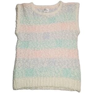 Here's A Hug, Inc Sweater Vest Women's M Vintage Pastel Pastel Stripes 80s Retro